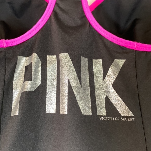 PINK Victoria’s Secret Yoga Black & Pink Push Up Cami Tank Top - Picture 4 of 5